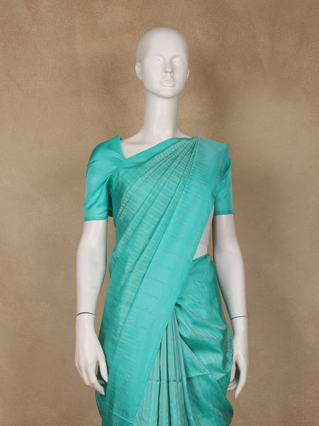 Turquoise Blue Striped Design Soft Silk Saree - Diadem