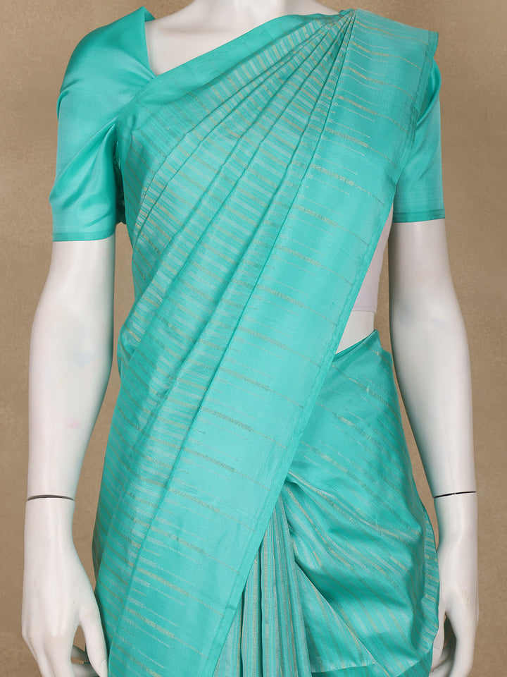 Turquoise Blue Striped Design Soft Silk Saree - Diadem