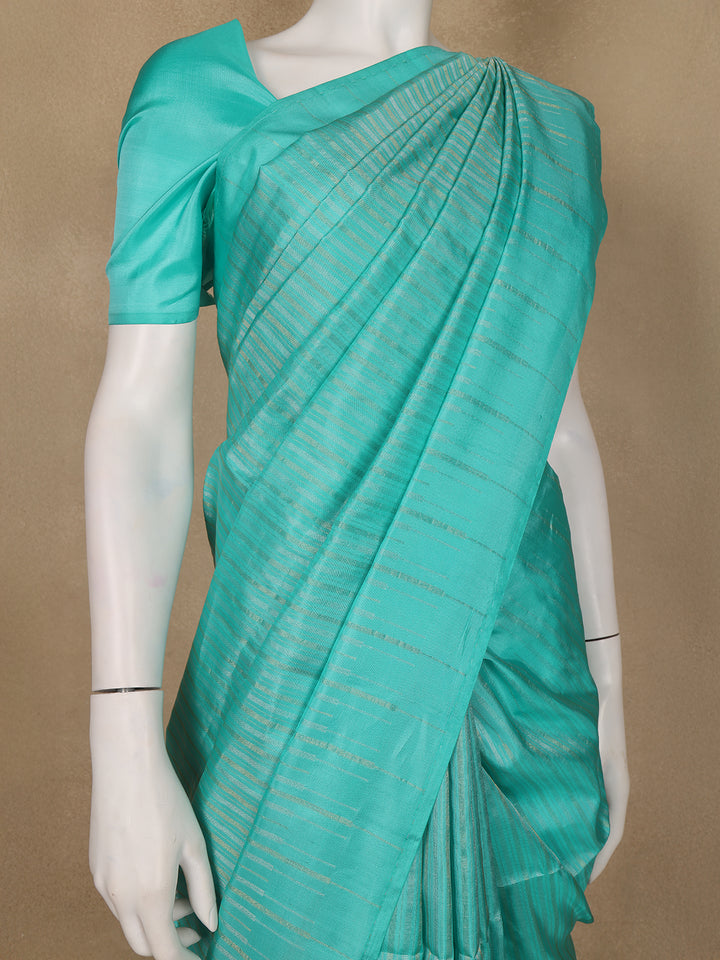 Turquoise Blue Striped Design Soft Silk Saree - Diadem