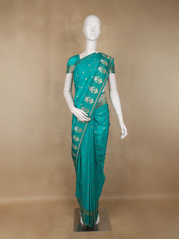 Turquoise Green Floral Woven Banarasi Silk Saree - Diadem