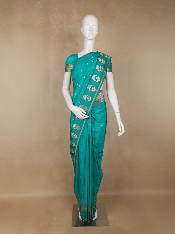 Turquoise Green Floral Woven Banarasi Silk Saree - Diadem