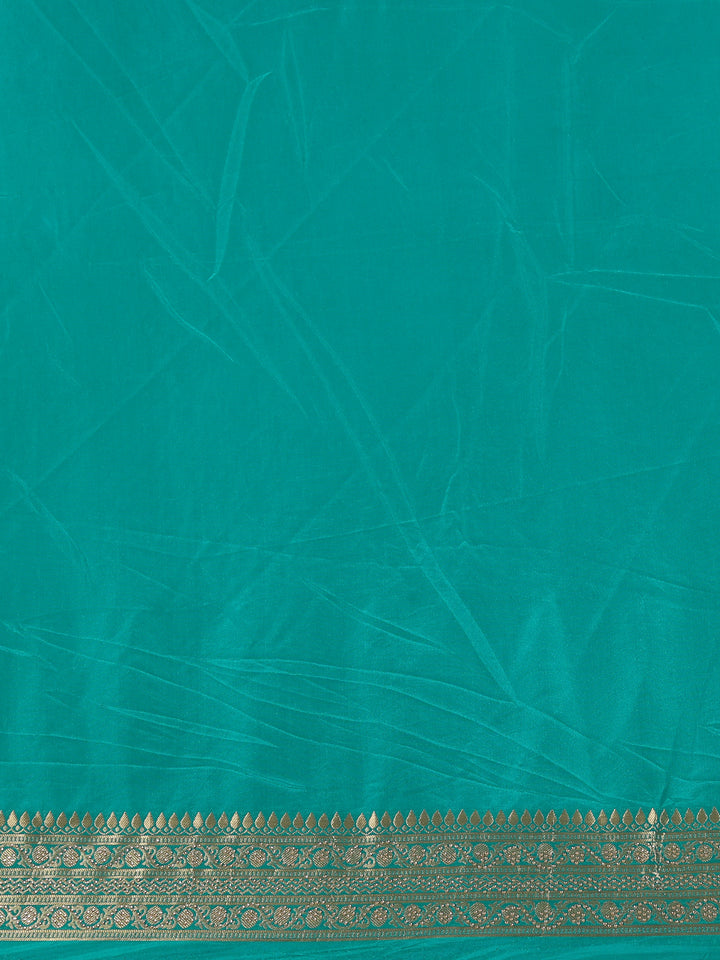 Turquoise Green Floral Woven Banarasi Silk Saree - Diadem