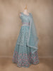 Turquoise Green Net Mirror And Floral Embroidery Bridal Lehenga - Diadem