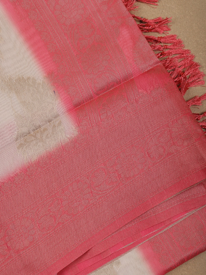 Peach Floral Designed Fancy Silk Saree - Diadem