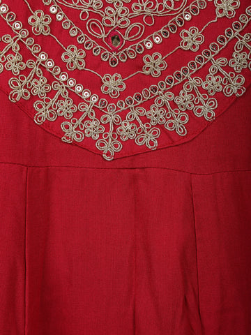 Deep Red Floral Embroidered Cotton Salwar Suit - Diadem