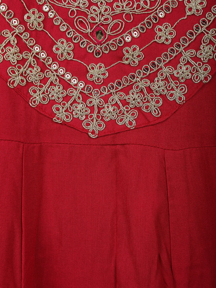 Deep Red Floral Embroidered Cotton Salwar Suit - Diadem