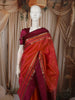 Vermilion Orange Butta Zari Woven Design Pure Kanchipuram Silk Saree with Contrast Zari Border