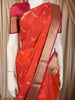Vermilion Orange Floral Butta Zari Woven Design Pure Kanchipuram Silk Saree with Contrast Zari Border