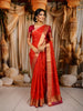 Vermilion Orange Floral Butta Zari Woven Design Pure Kanchipuram Silk Saree with Contrast Zari Border