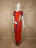 Vermilion Orange Geometric Zari Woven Design Pure Kanchipuram Silk Saree with Contrast Zari Border