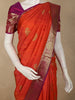 Vermilion Orange Geometric Zari Woven Design Pure Kanchipuram Silk Saree with Contrast Zari Border