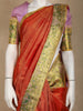 Vermilion Red Abstract Zari Woven Design Pure Kanchipuram Silk Bridal Saree with Contrast Gold Border