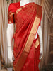 Vermilion Red Abstract Zari Woven Design Pure Kanchipuram Silk Saree with Matching Zari Border
