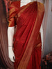 Vermilion Red Butta Zari Woven Design Pure Kanchipuram Silk Saree with Peacock Zari Border