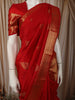 Vermilion Red Floral Butta Zari Woven Design Pure Kanchipuram Silk Saree with Matching Zari Border