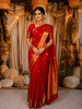 Vermilion Red Floral Butta Zari Woven Design Pure Kanchipuram Silk Saree with Matching Zari Border