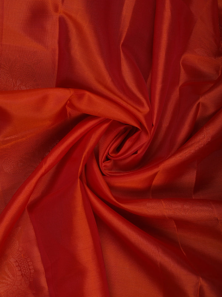 Vermilion Red Floral Design Zari Woven Soft Silk Saree - Diadem