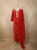 Vermilion Red Floral Thread Embroidered Design Cotton Straight Cut Salwar Suit with Dupatta