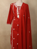 Vermilion Red Floral Thread Embroidered Design Cotton Straight Cut Salwar Suit with Dupatta