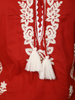 Vermilion Red Floral Thread Embroidered Design Cotton Straight Cut Salwar Suit with Dupatta