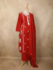 Vermilion Red Floral Thread Embroidered Design Cotton Straight Cut Salwar Suit with Dupatta
