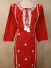 Vermilion Red Floral Thread Embroidered Design Cotton Straight Cut Salwar Suit with Dupatta