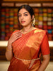 Vermilion Red Floral Vine Zari Woven Design Pure Kanchipuram Silk Wedding Saree with Zari Border