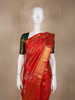 Vermilion Red Floral Zari Woven Design Pure Kanchipuram Silk Saree with Gold Zari Border