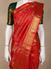 Vermilion Red Floral Zari Woven Design Pure Kanchipuram Silk Saree with Gold Zari Border