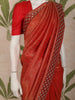 Vermilion Red Floral Zari Woven and Stone Embellished Design Pure Banarasi Silk Fancy Saree with Designer Border
