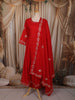 Vermilion Red Mirror Embroidered Design Cotton Anarkali Salwar Suit with Dupatta