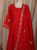 Vermilion Red Mirror Embroidered Design Cotton Anarkali Salwar Suit with Dupatta