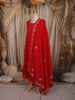 Vermilion Red Mirror Embroidered Design Cotton Anarkali Salwar Suit with Dupatta