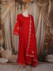 Vermilion Red Mirror Embroidered Design Cotton Anarkali Salwar Suit with Dupatta