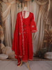 Vermilion Red Mirror Embroidered Design Cotton Anarkali Salwar Suit with Dupatta