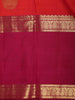 Vermilion Red Paisley Butta Zari Woven Design Pure Kanchipuram Silk Saree with Contrast Double Zari Border