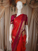 Vermilion Red Paisley Butta Zari Woven Design Pure Kanchipuram Silk Saree with Contrast Double Zari Border