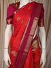Vermilion Red Paisley Butta Zari Woven Design Pure Kanchipuram Silk Saree with Contrast Double Zari Border