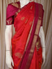 Vermilion Red Paisley Butta Zari Woven Design Pure Kanchipuram Silk Saree with Contrast Double Zari Border