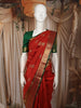 Vermilion Red Paisley Zari Woven Design Pure Kanchipuram Silk Saree with Contrast Paisley Zari Border