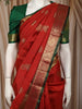 Vermilion Red Paisley Zari Woven Design Pure Kanchipuram Silk Saree with Contrast Paisley Zari Border