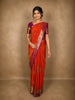 Vermilion Orange Geometric Zari Woven Design Pure Kanchipuram Silk Saree with Contrast Zari Border