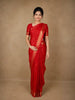 Vermilion Red Floral Butta Woven Design Pure Kanchipuram Silk Saree with Peacock Zari Border