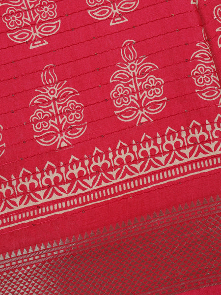 Vermilion Red Floral Designed Cotton Saree - Diadem