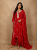 Vermilion Red Floral Thread Embroidered Design Cotton Straight Cut Salwar Suit with Dupatta