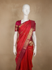 Vermillion Red Mini Checked  Zari Woven Design Pure Kanchipuram Silk Saree with Contrast Zari Border