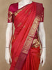 Vermillion Red Mini Checked  Zari Woven Design Pure Kanchipuram Silk Saree with Contrast Zari Border