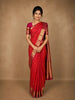 Vermillion Red Mini Checked  Zari Woven Design Pure Kanchipuram Silk Saree with Contrast Zari Border