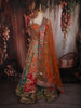 Vibrant Burnt Orange Floral and Birds Motif Sequins Embroidered Design Banarasi Silk Lehenga with Dupatta