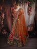Vibrant Burnt Orange Floral and Birds Motif Sequins Embroidered Design Banarasi Silk Lehenga with Dupatta